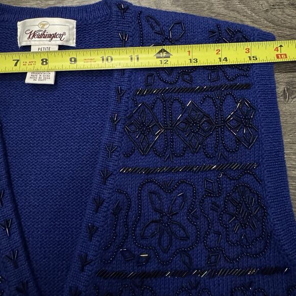 Vintage Worthington Beaded Vest Knit Wmns Sz LP Royal Blue Holiday Party 90s - Picture 5 of 9